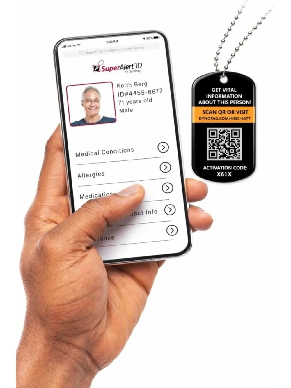 Stylish Medical Alert Pendant for Men & Women | Smart ID with Online Profile